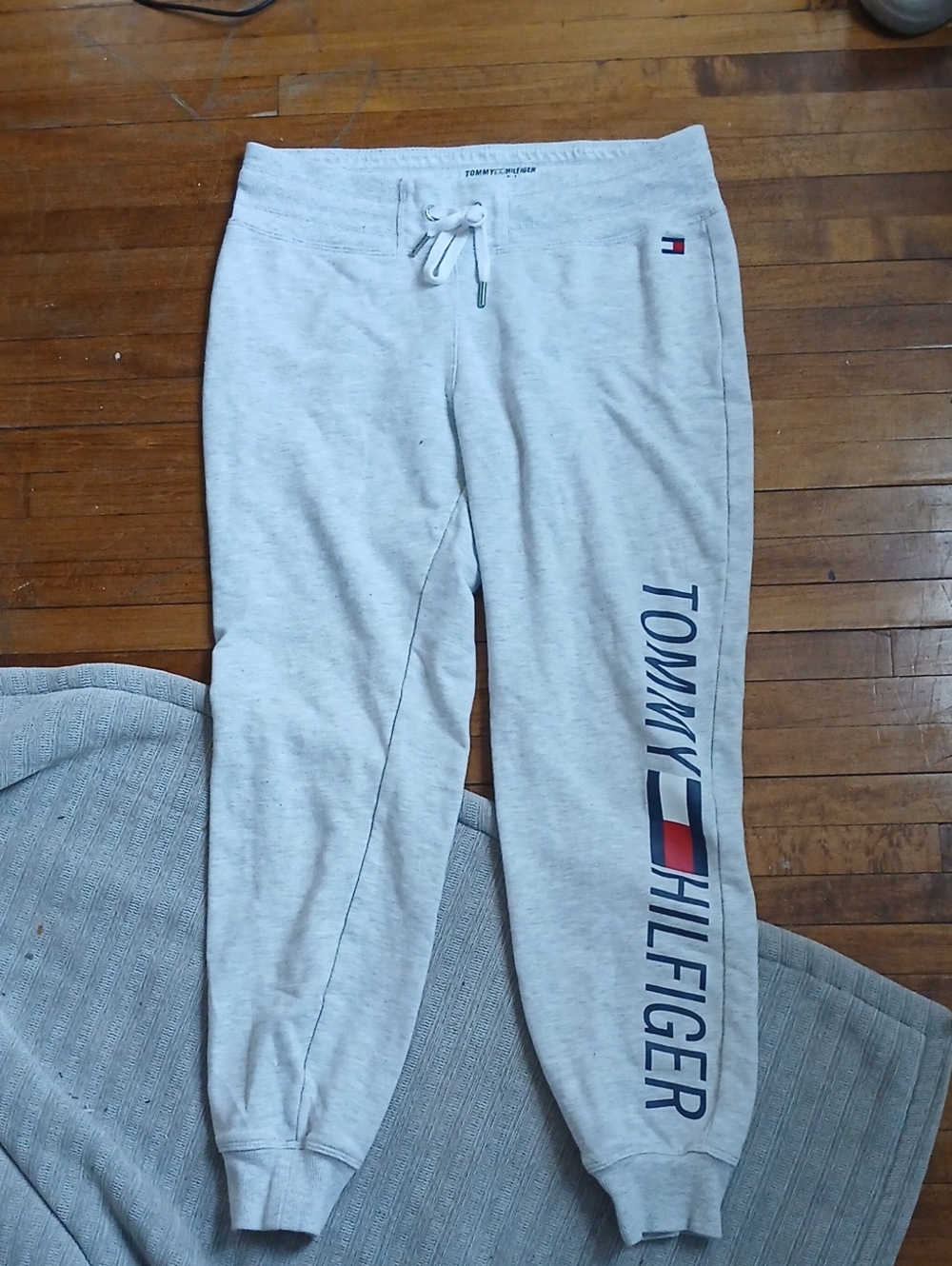 Tommy Hilfiger Heather Gray Sweatpants with Navy Logo Stripe